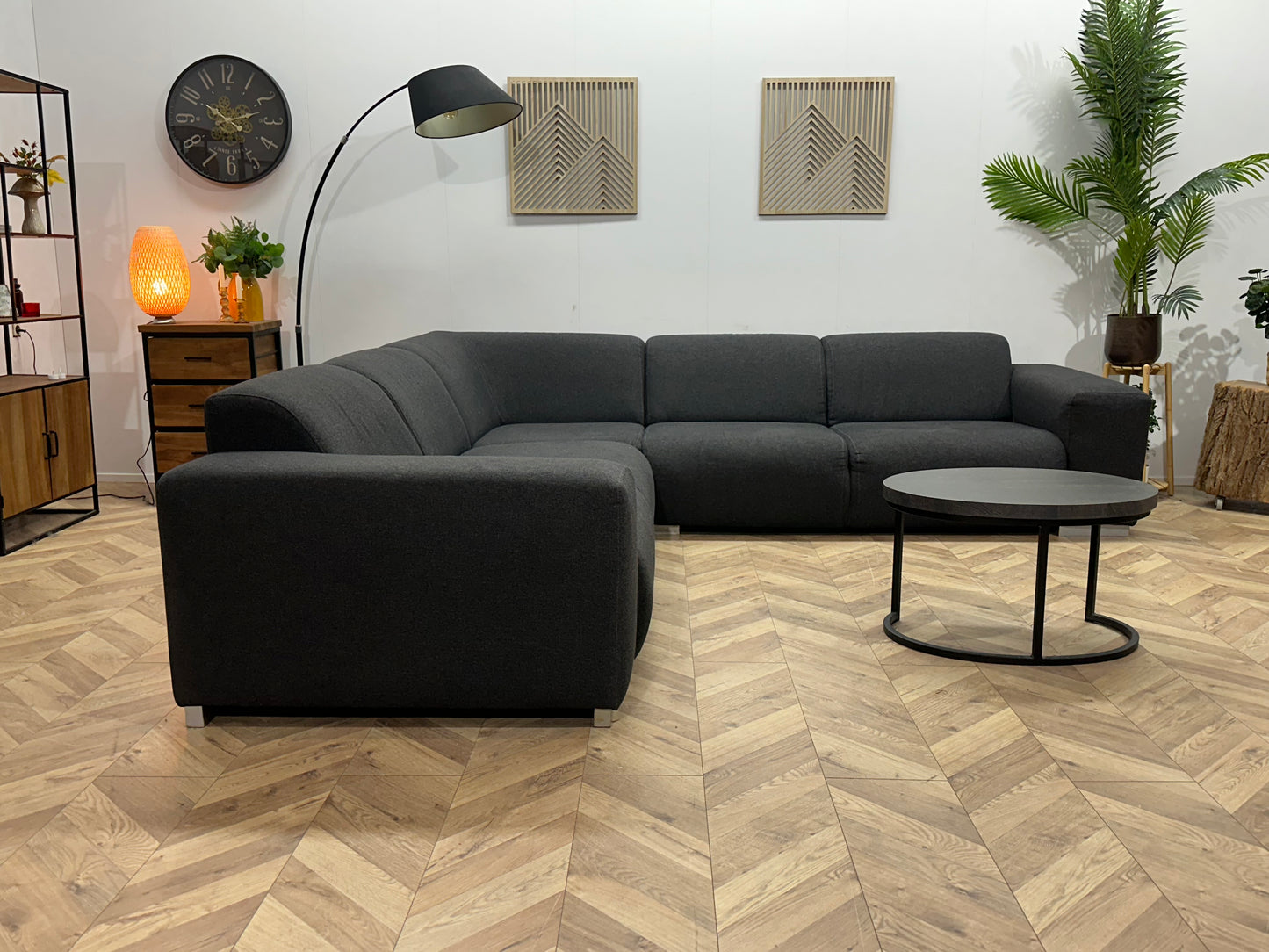 Antraciet Hoekbank ~ Vaste Kussens