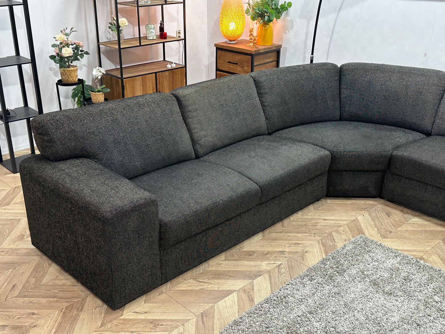 Antraciet Hoekbank ~ Vaste Kussens