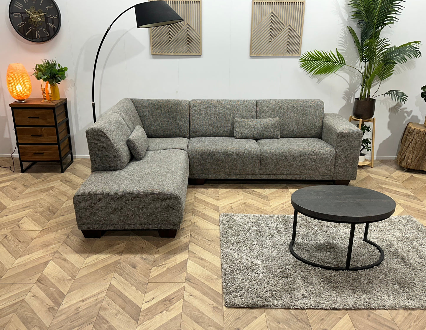 Grijze Hoekbank ~ Vaste Kussens