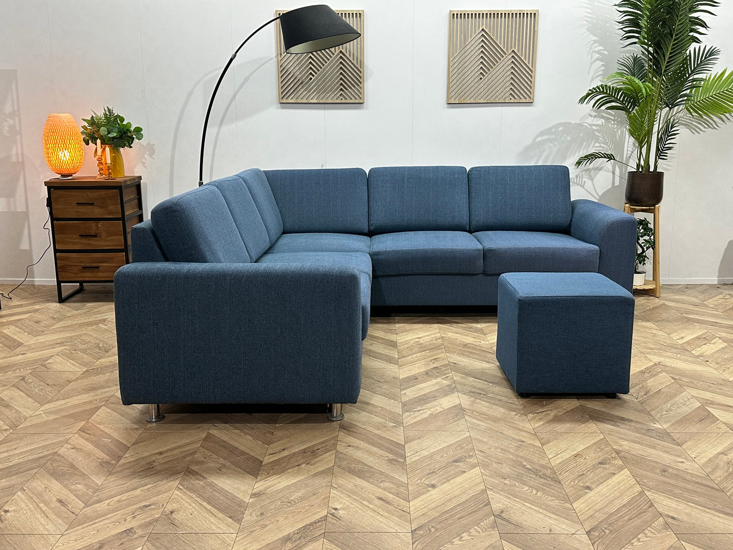 Blauwe Hoekbank Inc Hocker ~ Losse Rugkussens Met Afneembare Hoezen