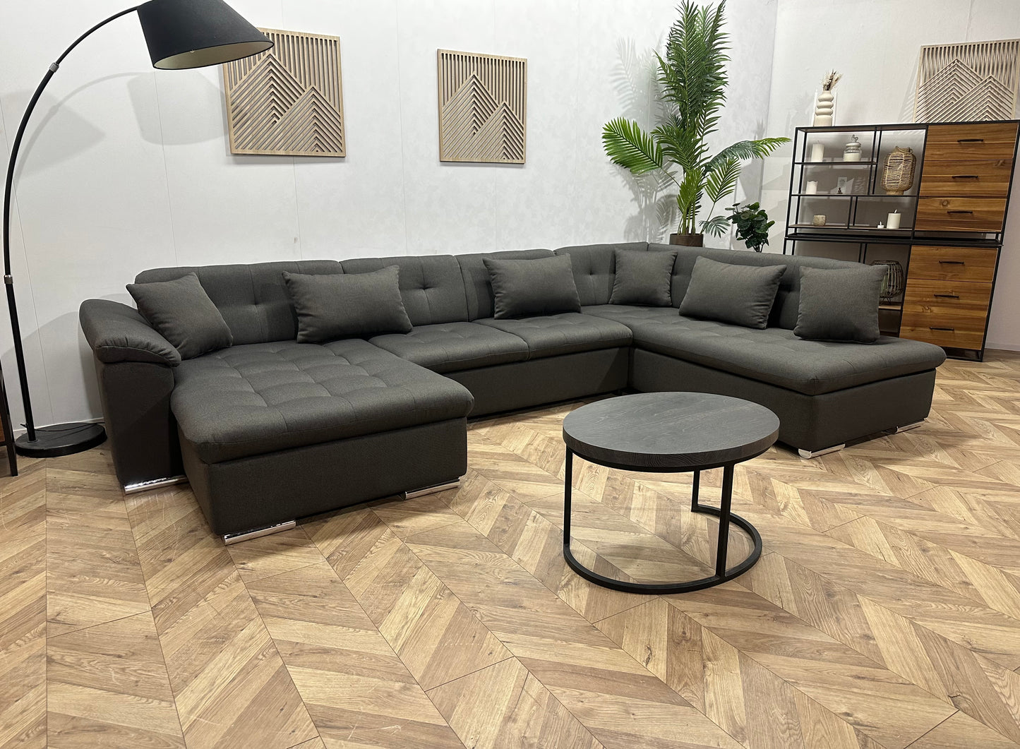 !Showroommodel! Grijze Suède Stoffen U Bank