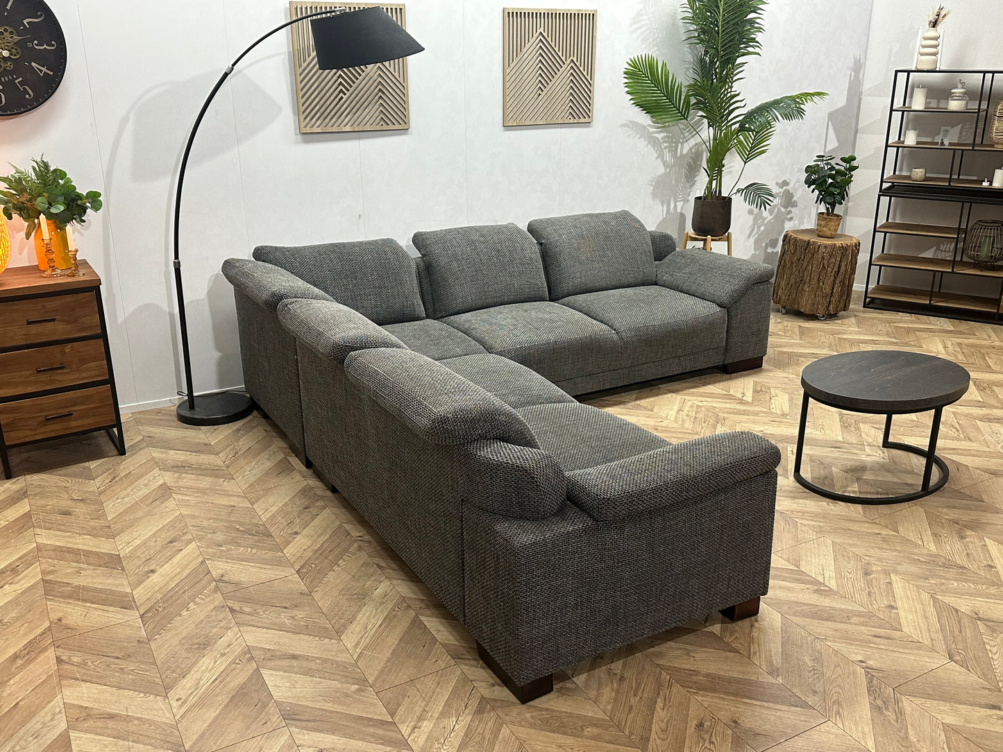 H&H Grijze Hoekbank ~ Verstelbare Hoofdsteunen