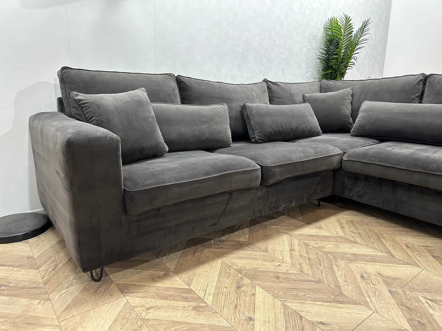 Antraciet Velvet Hoekbank ~ Nieuwstaat