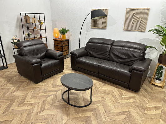 Bruine Echt Lederen 2.5-Zits Bank Inc Fauteuil ~ Verstelbare Hoofdsteunen