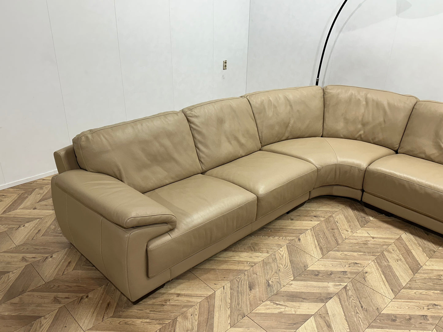 Leatherworld Beige Echt Lederen U Bank ~ Vaste Kussens
