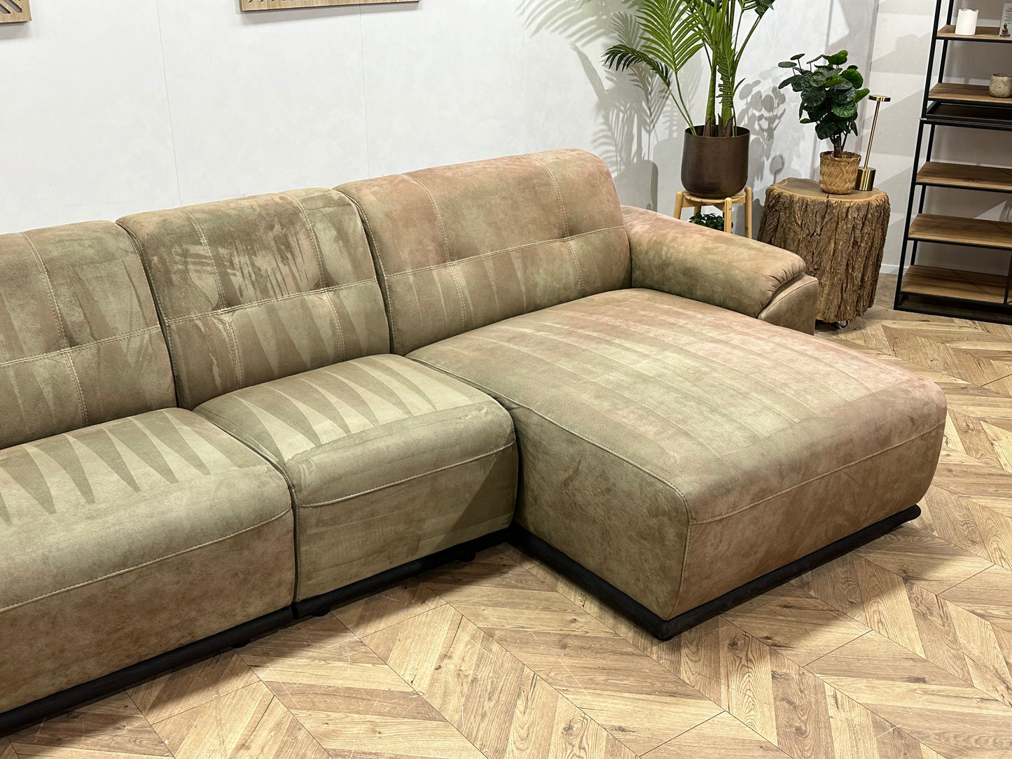 Inruilvoordeel ~ Groene Suède Stoffen Hoekbank ~ Vaste Kussens