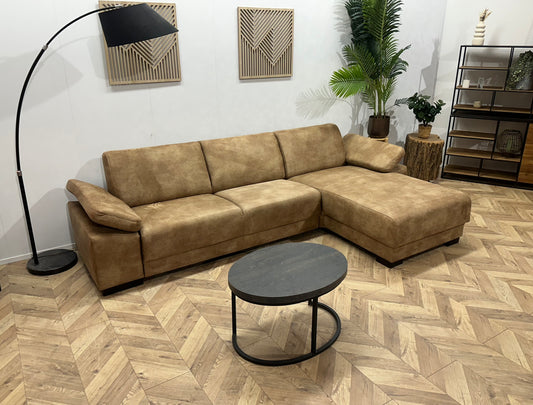 Bruine Suède Stoffen Hoekbank ~ Verstelbare Armsteunen