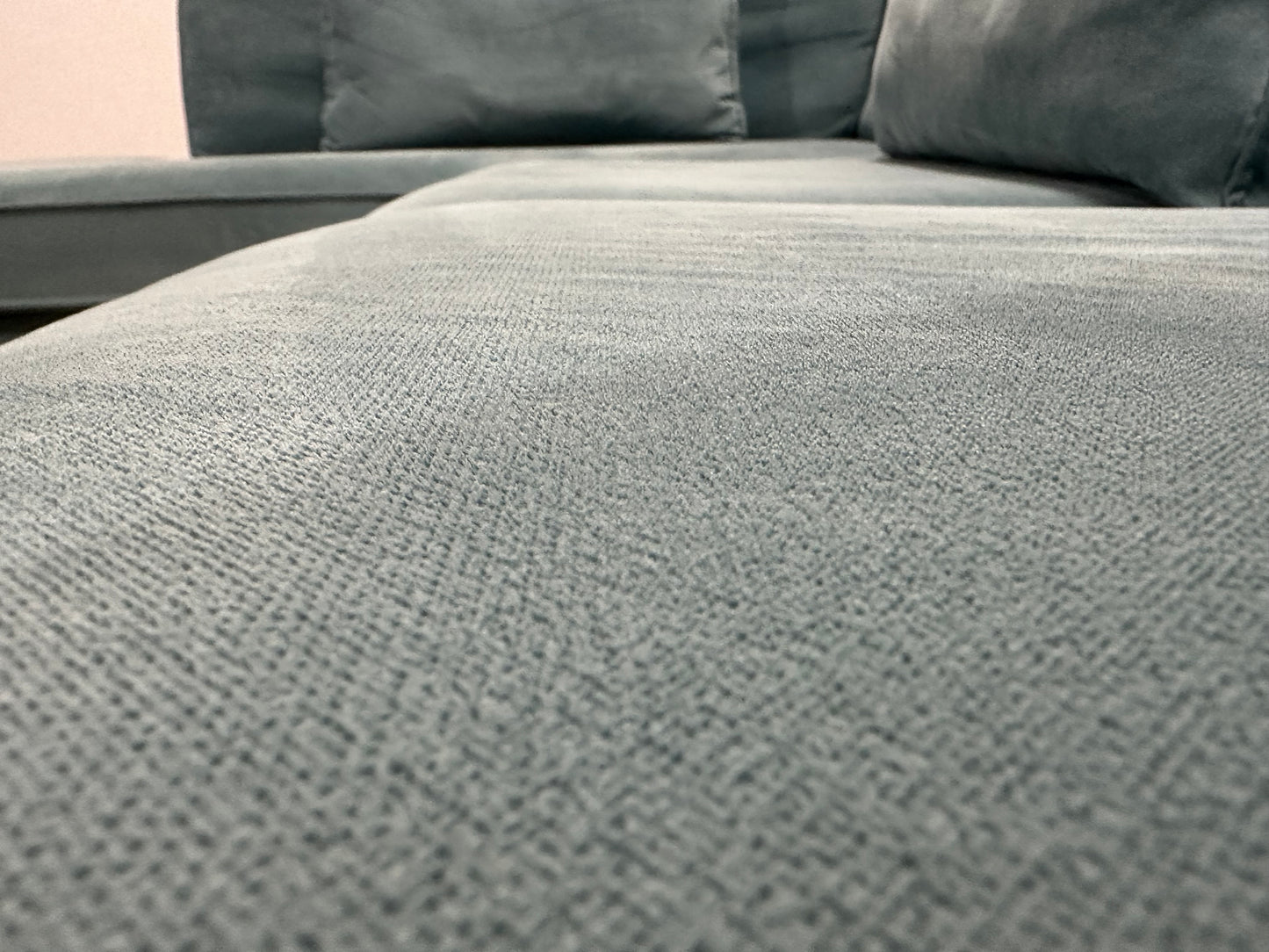 Licht Blauwe Velvet Hoekbank ~ Losse Kussens Met Afneembare Hoezen