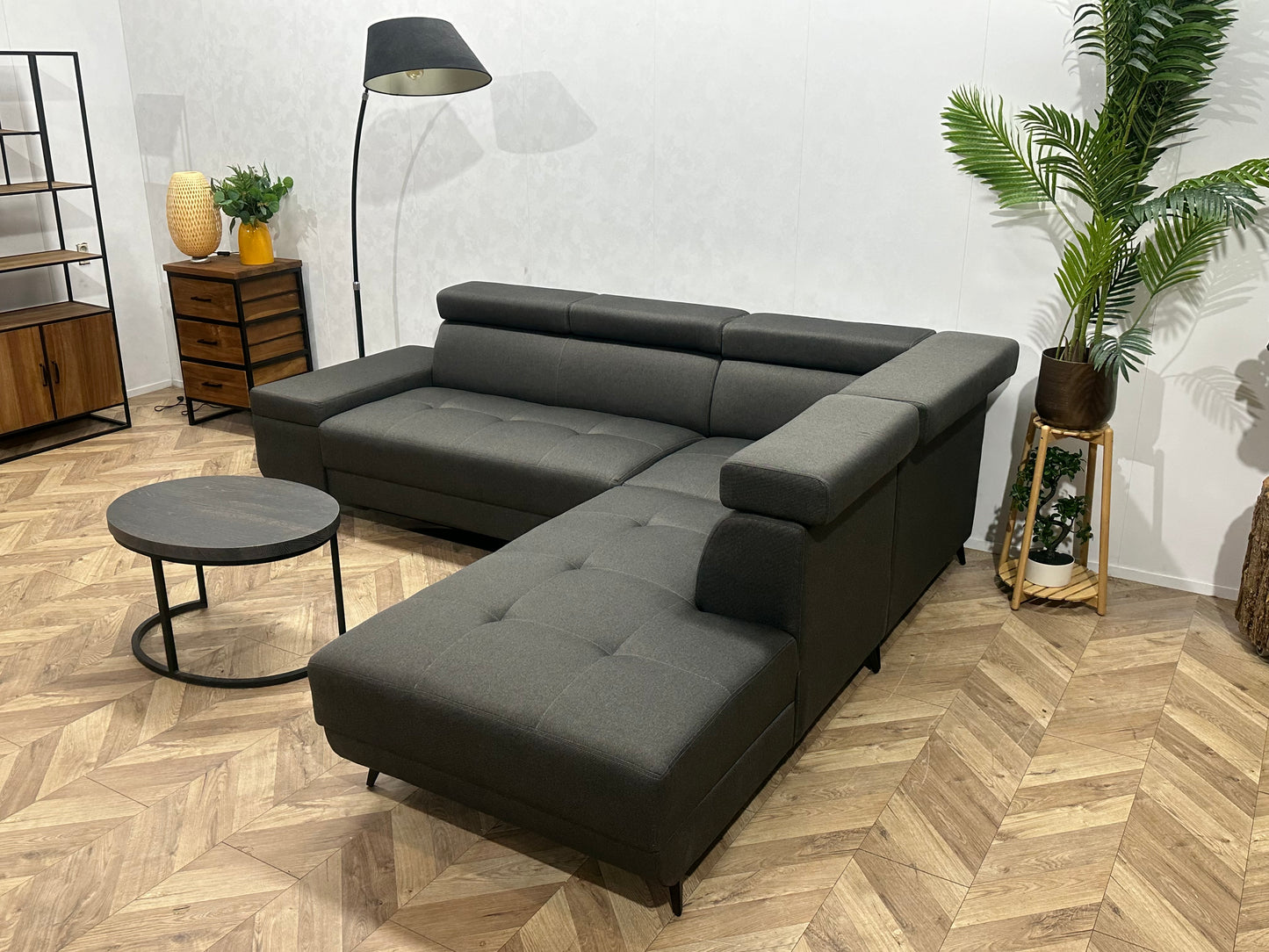 !Showroommodel! Grijze Hoekbank ~ Verstelbare Hoofdsteunen