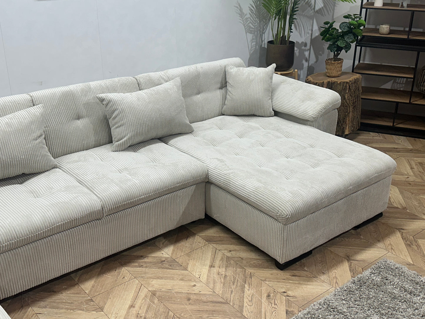 !Showroommodel! Witte Ribstof Hoekbank