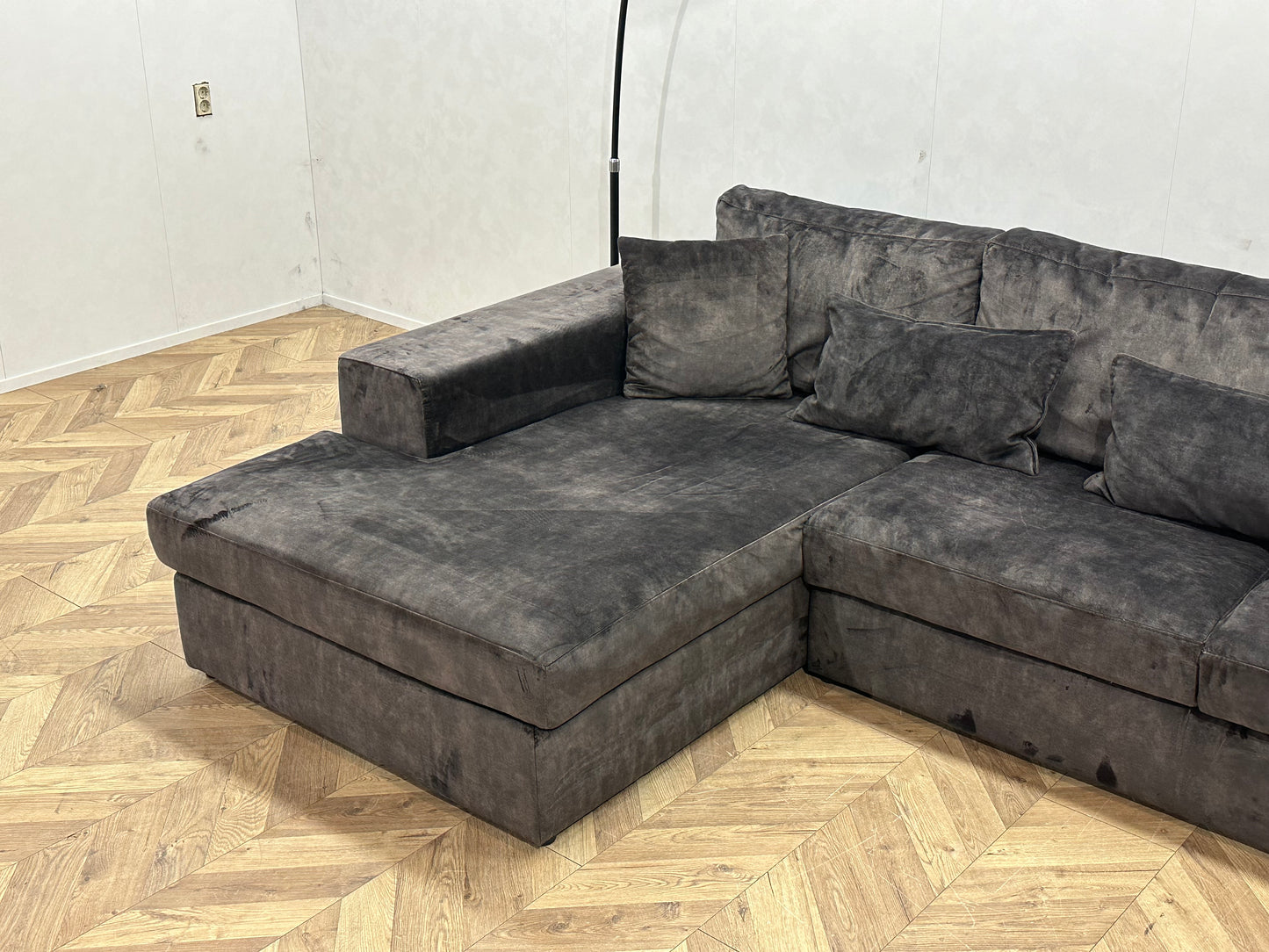 Antraciet Velvet Hoekbank ~ Losse Kussens Met Afneembare Hoezen