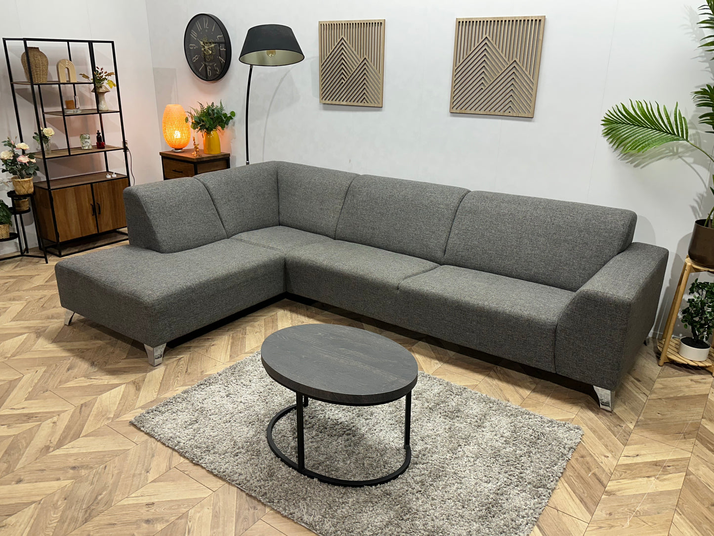 Grijze Hoekbank ~ Vaste Kussens