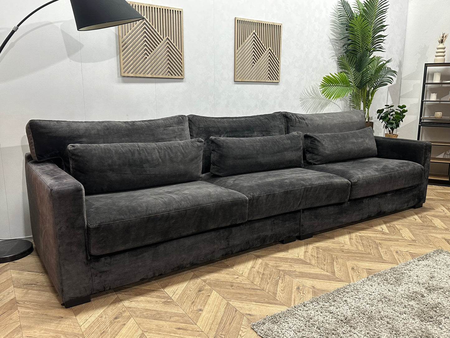 Antraciet Ruime Velvet 3-Zits Bank Inc Hocker ~ Losse Kussens Met Afneembare Hoezen