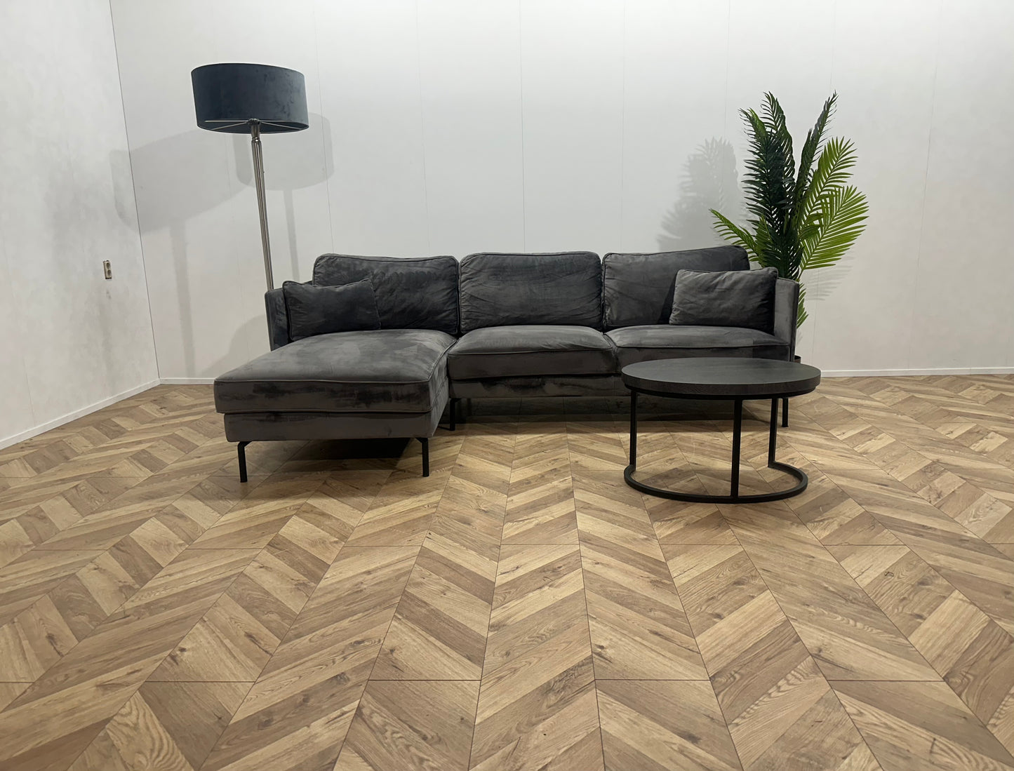!Showroom Model! Antraciet Velvet Hoekbank ~ Nieuwstaat