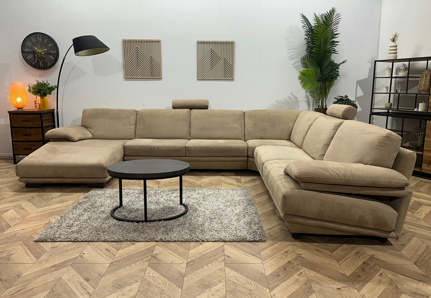 UrbanSofa Beige Velvet Design U Bank ~ Vaste Kussens