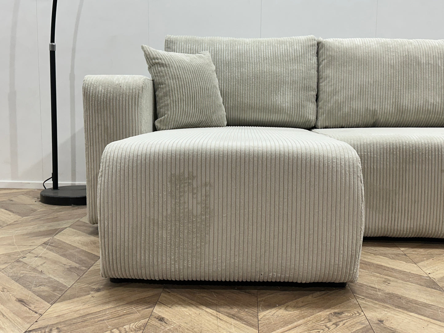 !Showroommodel! Witte Ribstof Hoekbank