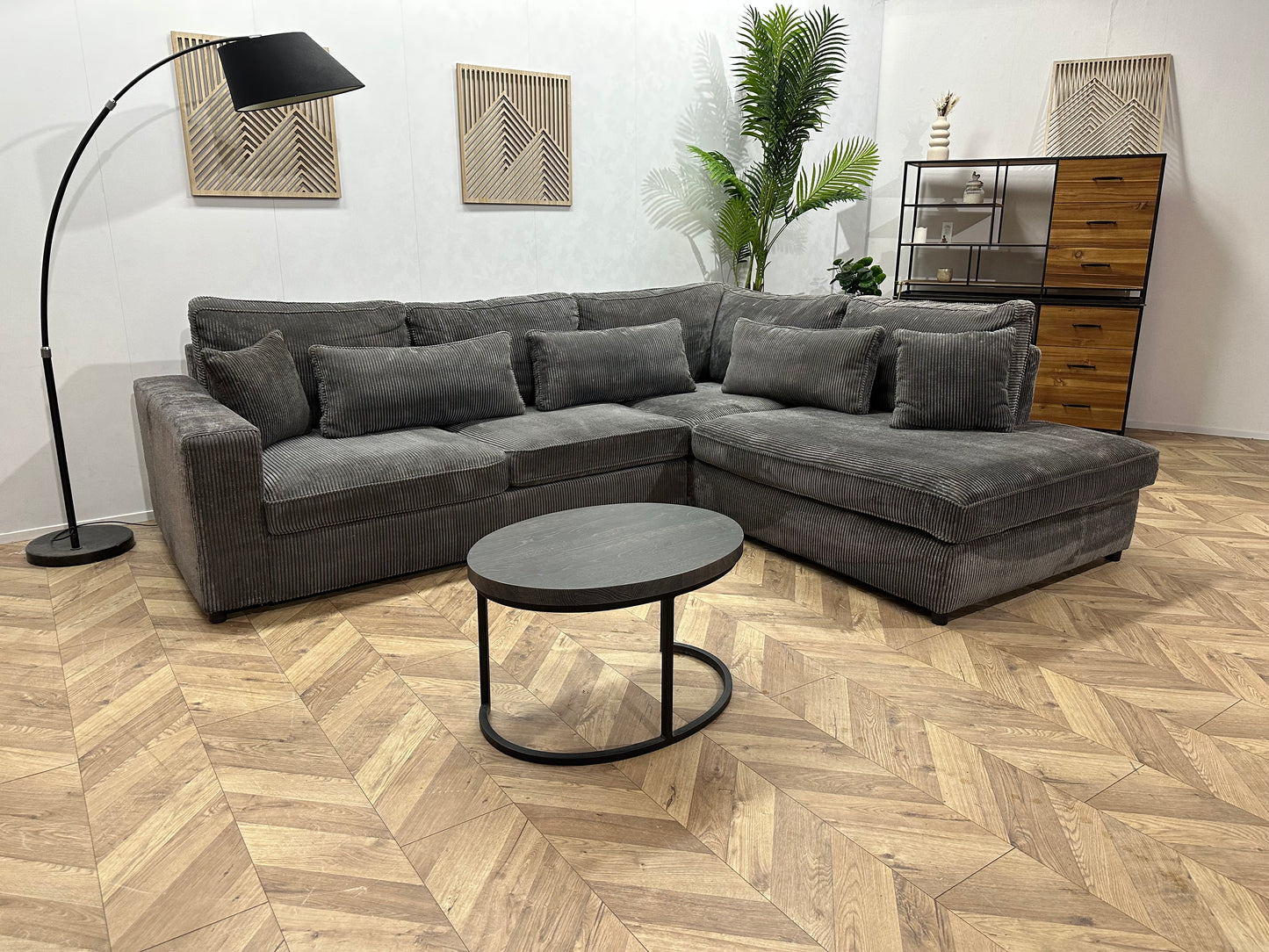 Antraciet Ribstof Hoekbank ~ Losse Kussens Met Afneembare Hoezen ~ Slaapfunctie