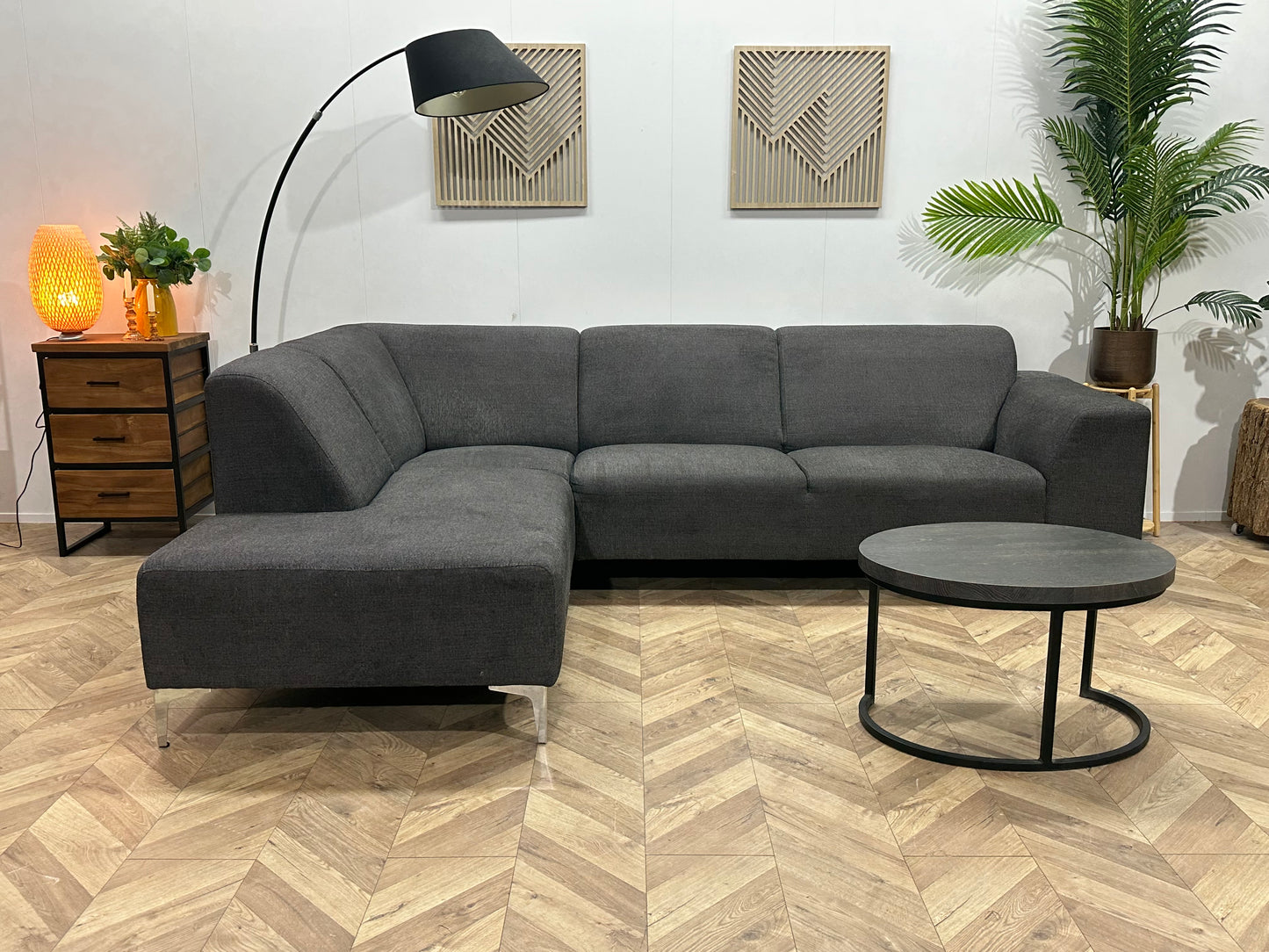 Antraciet Hoekbank ~ Vaste Kussens