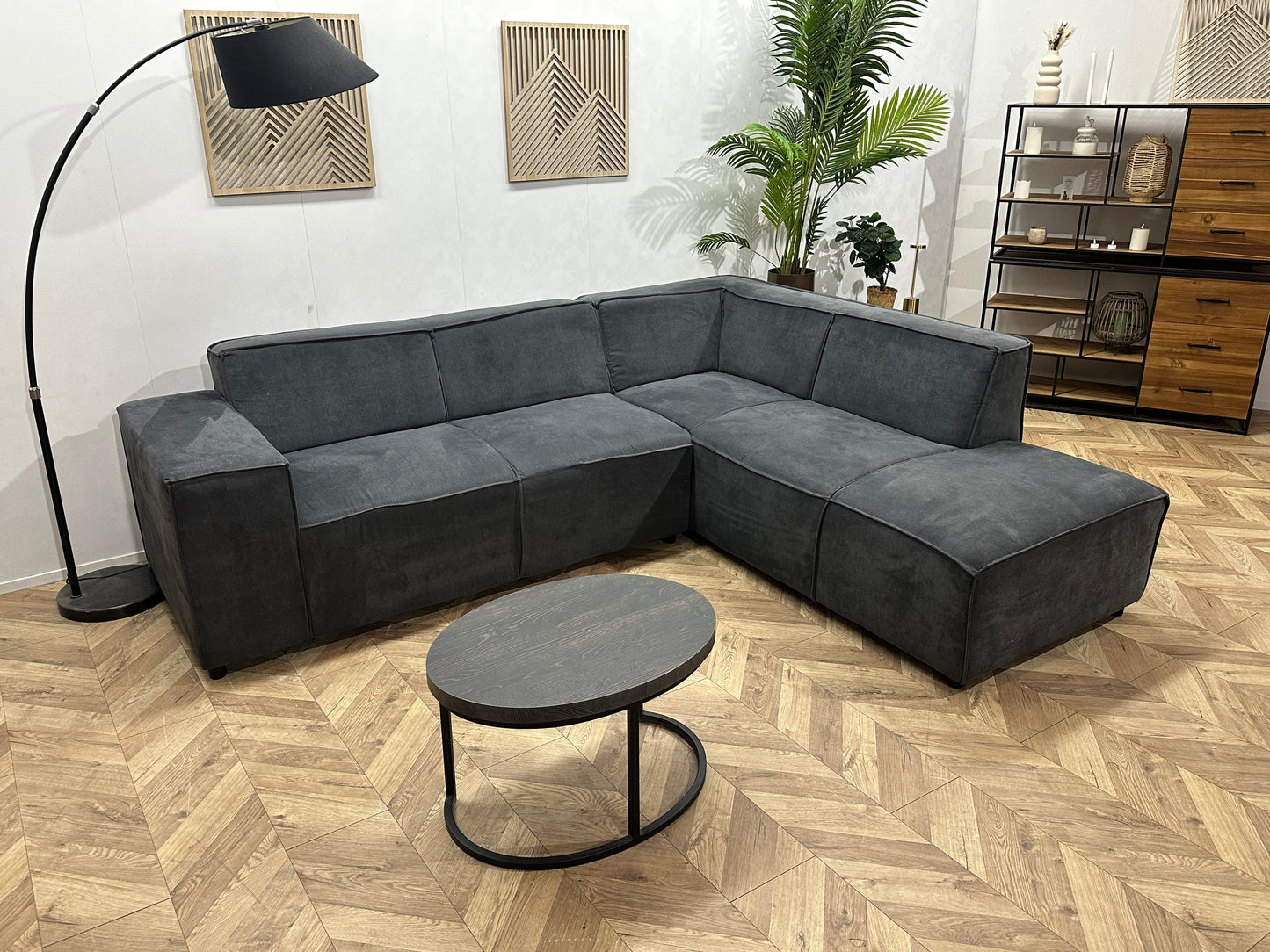 Antraciet Suède Stoffen Hoekbank ~ Vaste Kussens