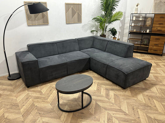 Antraciet Suède Stoffen Hoekbank ~ Vaste Kussens