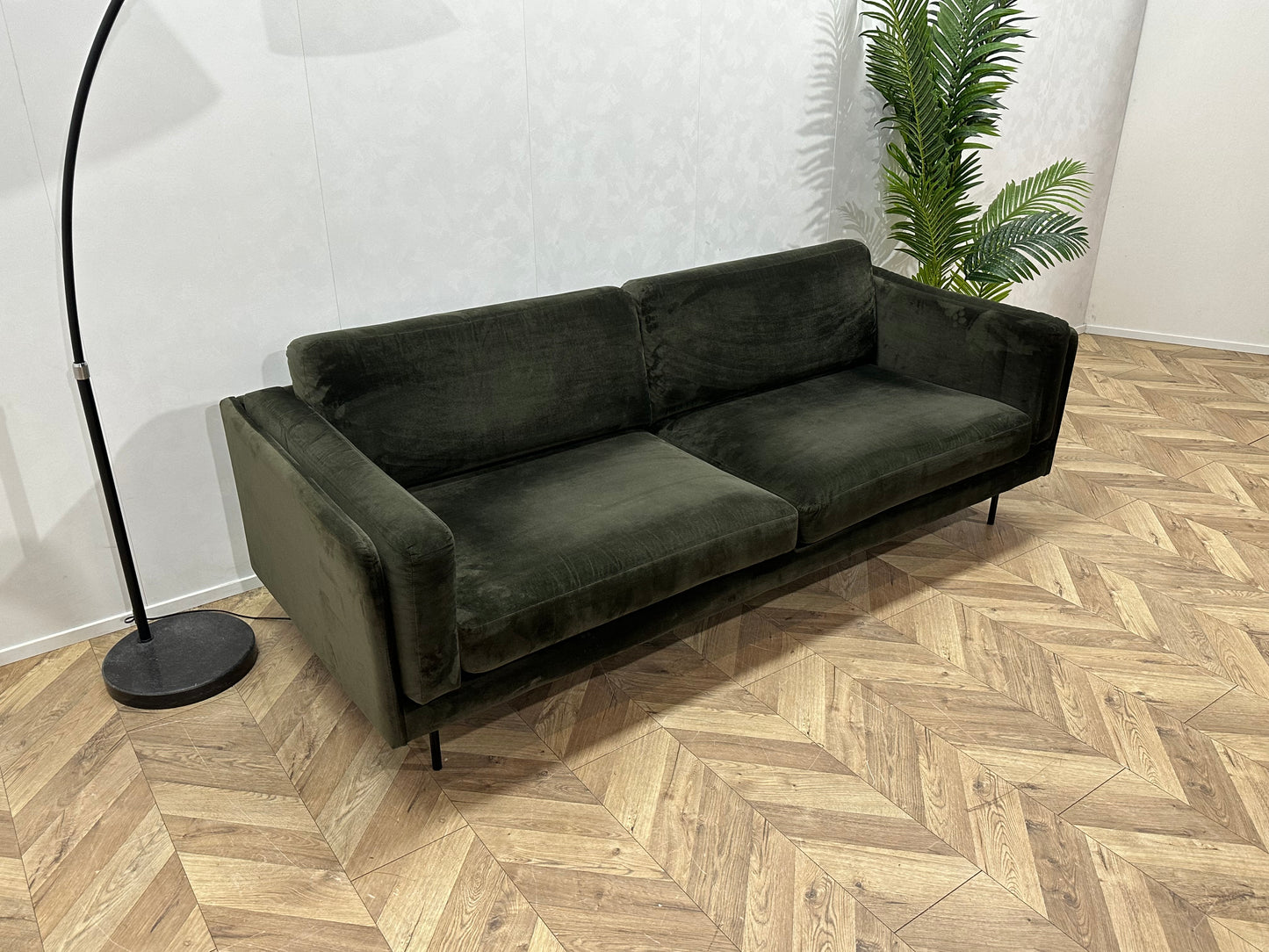 Donker Groene Velvet 2.5-Zits Bank ~ Losse Kussens Met Afneembare Hoezen