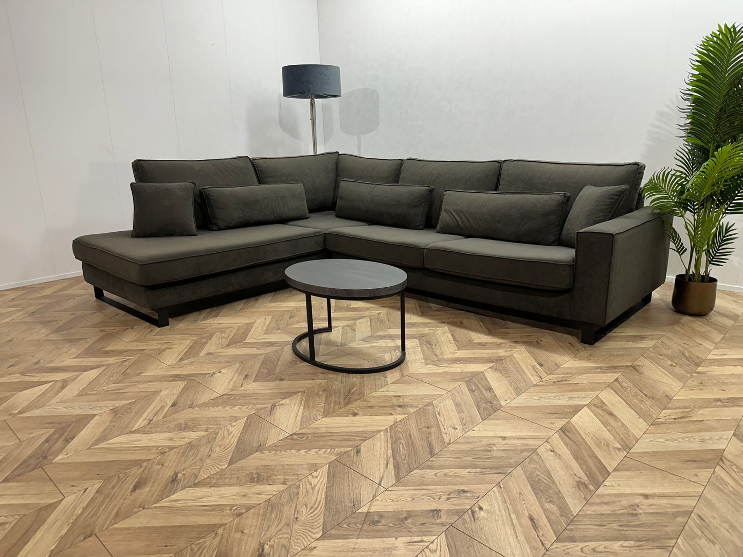 Antraciet Velvet Hoekbank ~ Losse Kussens Met Afneembare Hoezen