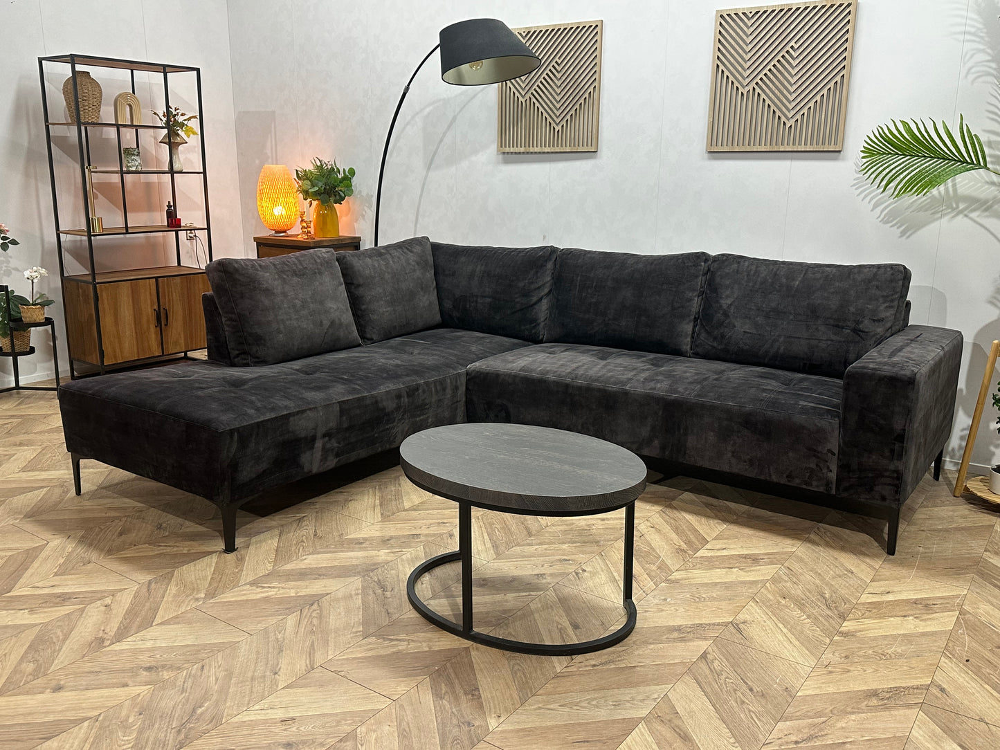 Antraciet Velvet Hoekbank ~ Losse Kussens Met Afneembare Hoezen