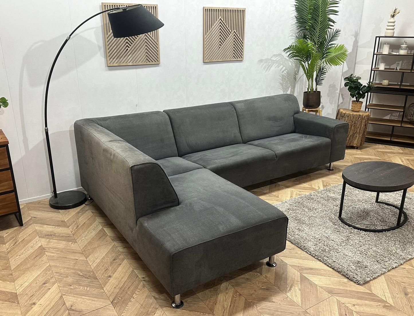 Antraciet Suède Stoffen Hoekbank ~ Vaste Kussens