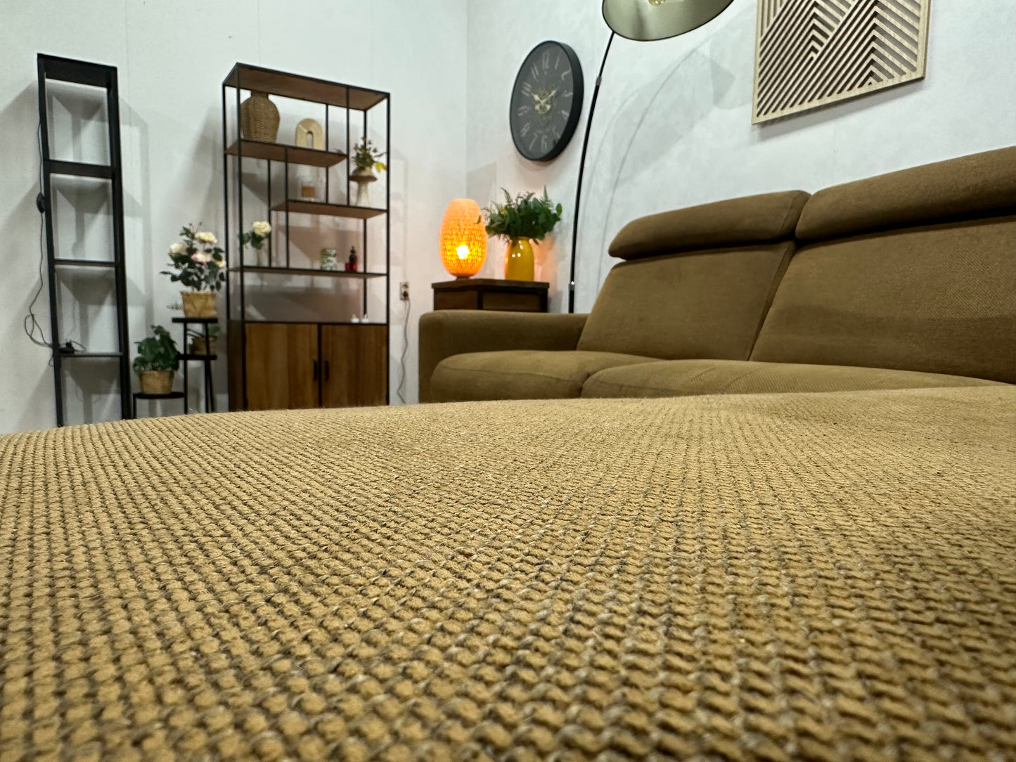 Bruine Suède Stoffen Hoekbank ~ Elektrisch Verstelbaar