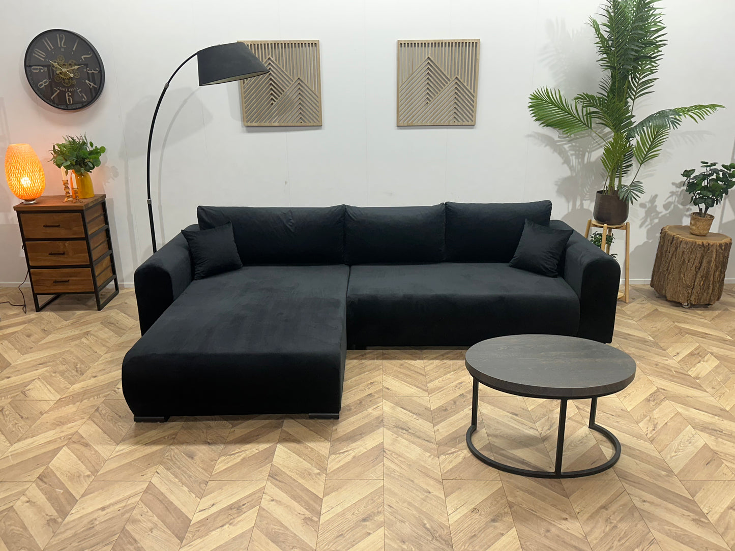 !Showroommodel! Zwarte Velvet Hoekbank