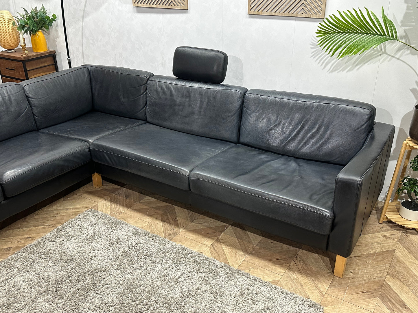 Zwarte Echt Lederen Hoekbank ~ Losse Kussens Met Afneembare Hoezen