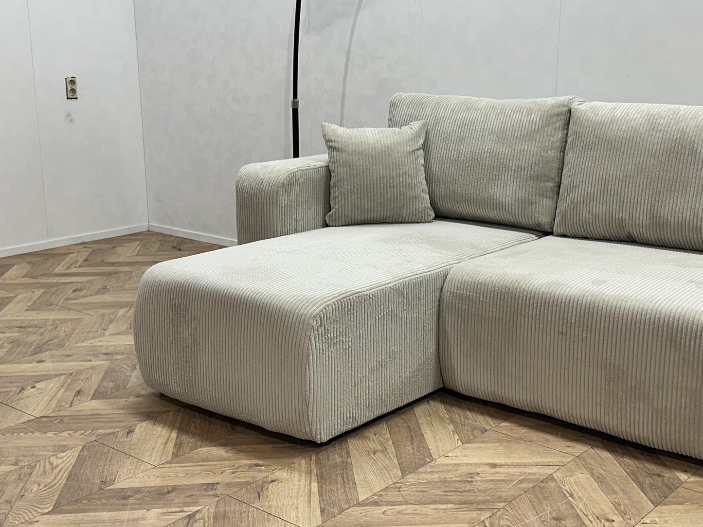 !Showroommodel! Witte Ribstof Hoekbank