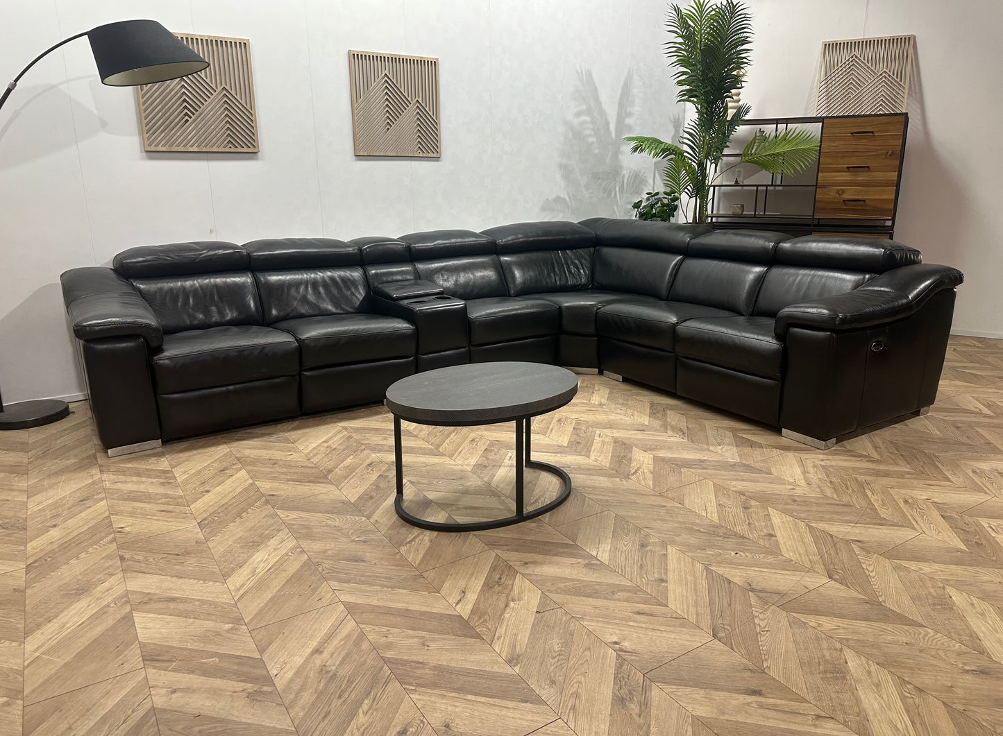 Zwart Echt Lederen Ruime Hoekbank ~ Relaxfunctie ~ Kleine Opbergruimte ~ Verstelbare Hoofdsteunen