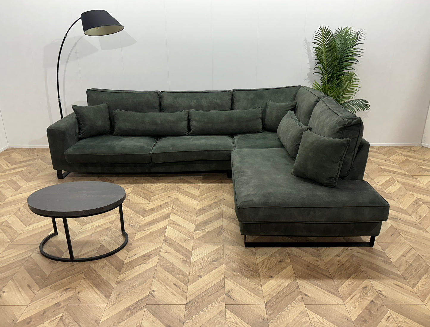 Donker Groene Velvet Hoekbank ~ Losse Kussens Met Afneembare Hoezen