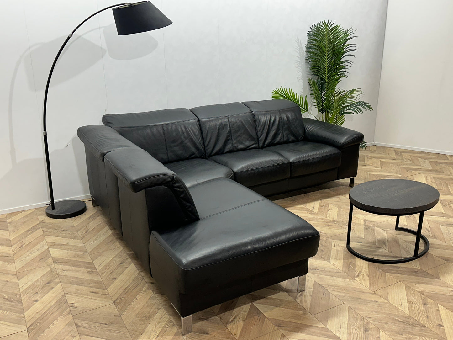 Zwart Echt Lederen Hoekbank ~ Verstelbare Hoofdsteunen