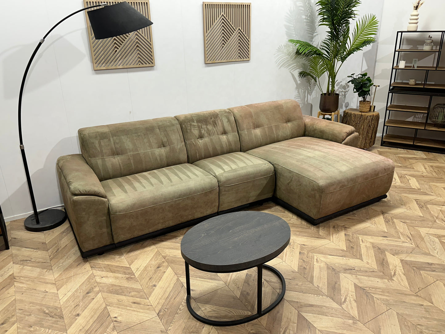 Inruilvoordeel ~ Groene Suède Stoffen Hoekbank ~ Vaste Kussens