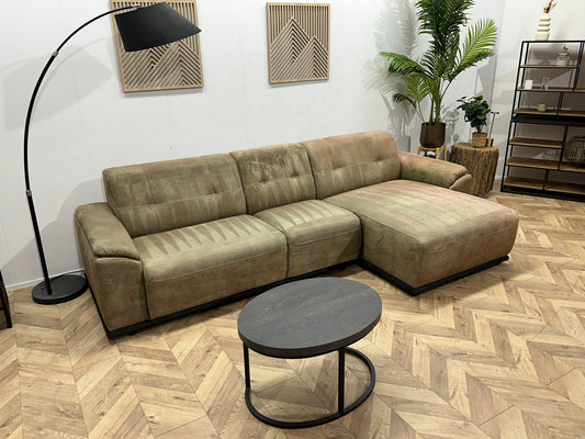 Inruilvoordeel ~ Groene Suède Stoffen Hoekbank ~ Vaste Kussens