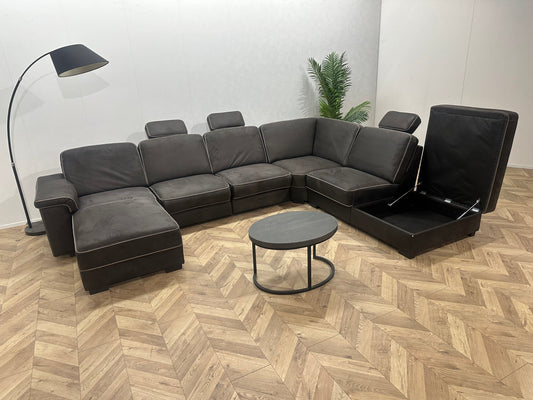 H&H Antraciet Suède Stoffen U Bank ~ Opbergruimte