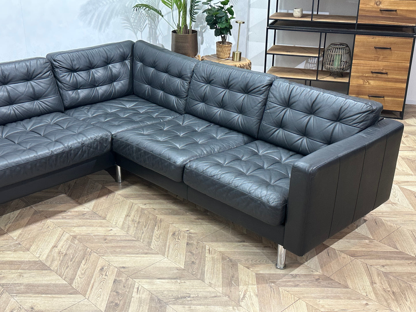 Zwart Echt Lederen Hoekbank ~ Losse Kussens Met Afneembare Hoezen