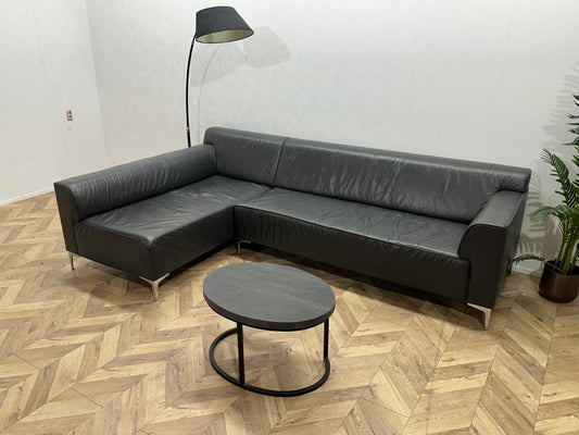 Montèl Grijze Echt Lederen Design Hoekbank ~ Vaste Kussens