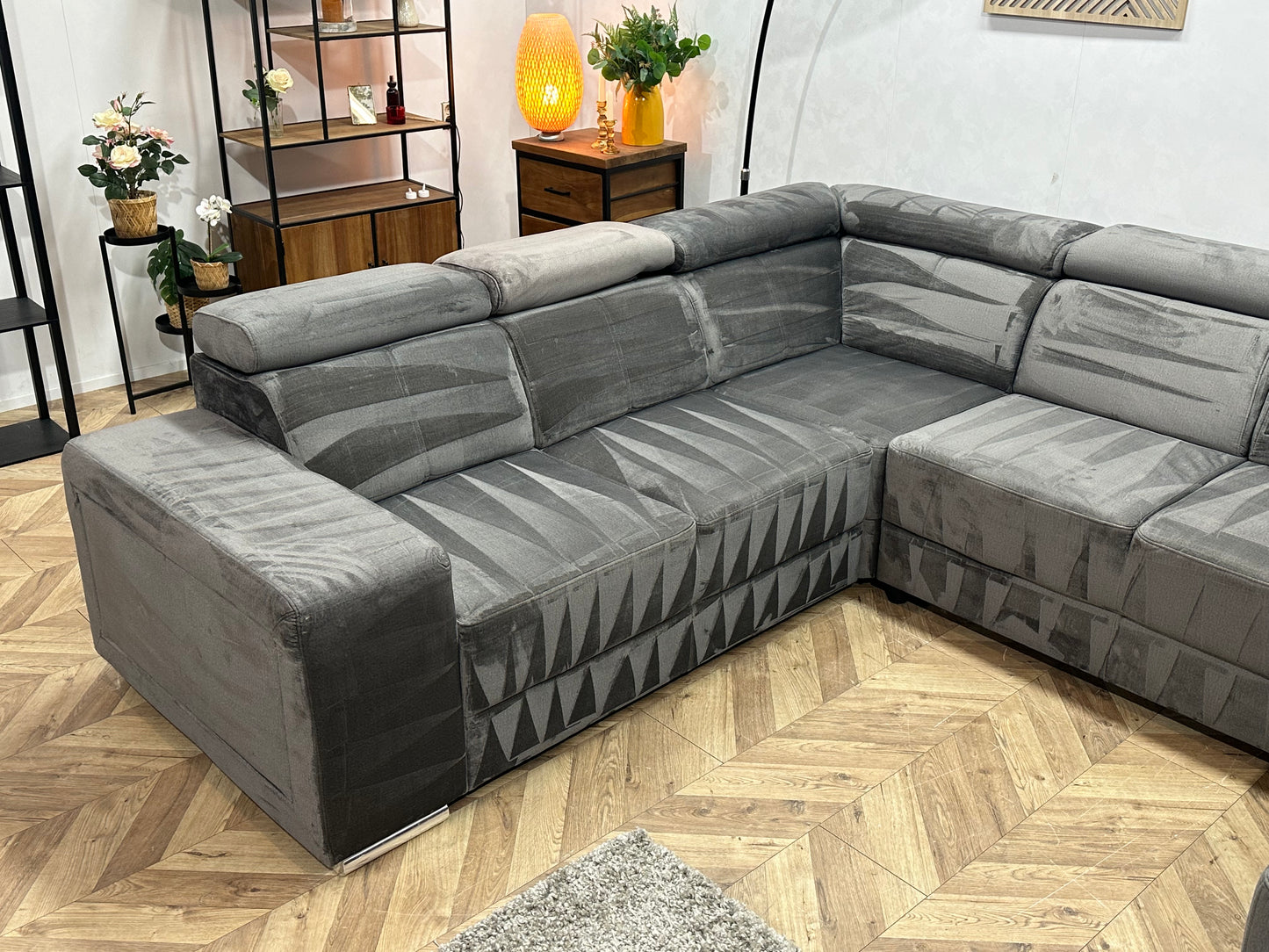 Grijze Velvet U Bank ~ Verstelbare Hoofdsteunen