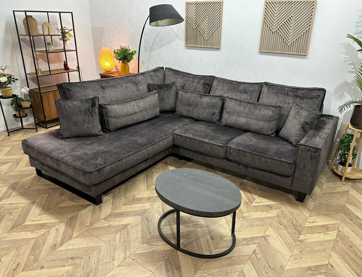 Antraciet Velvet Hoekbank ~ Losse Kussens Met Afneembare Hoezen