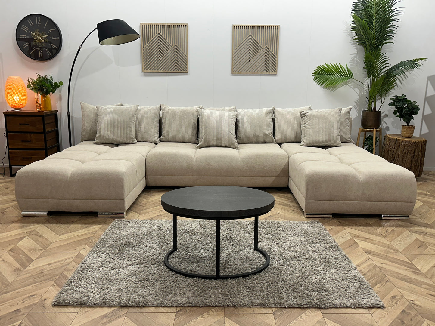 !Showroommodel! Crème Velvet U Bank ~ Losse Ribstof Rugkussens