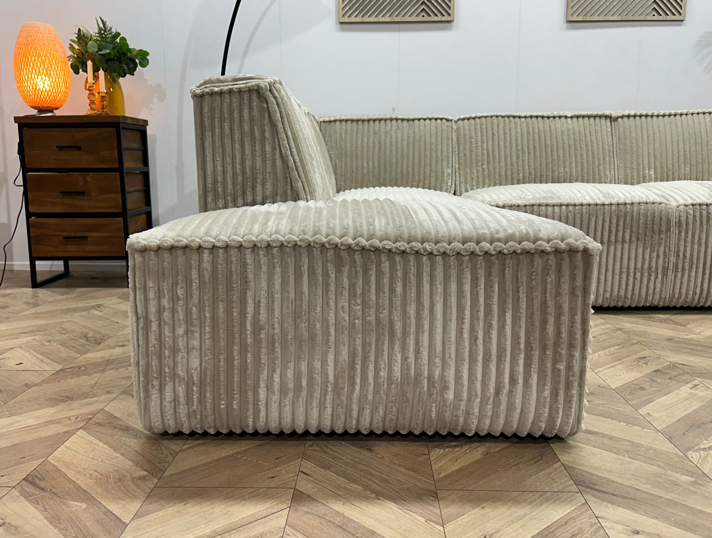 !Showroommodel! Crème Ribstof Hoekbank