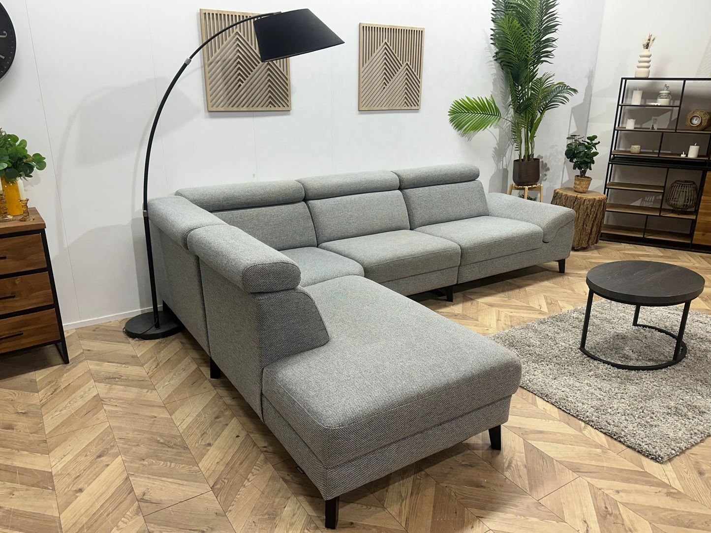 Montèl Licht Grijze Hoekbank ~ Verstelbare Arm/Hoofdsteunen