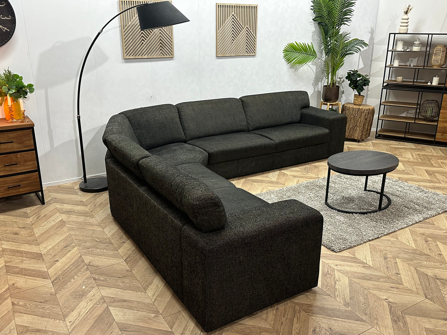 Antraciet Hoekbank ~ Vaste Kussens