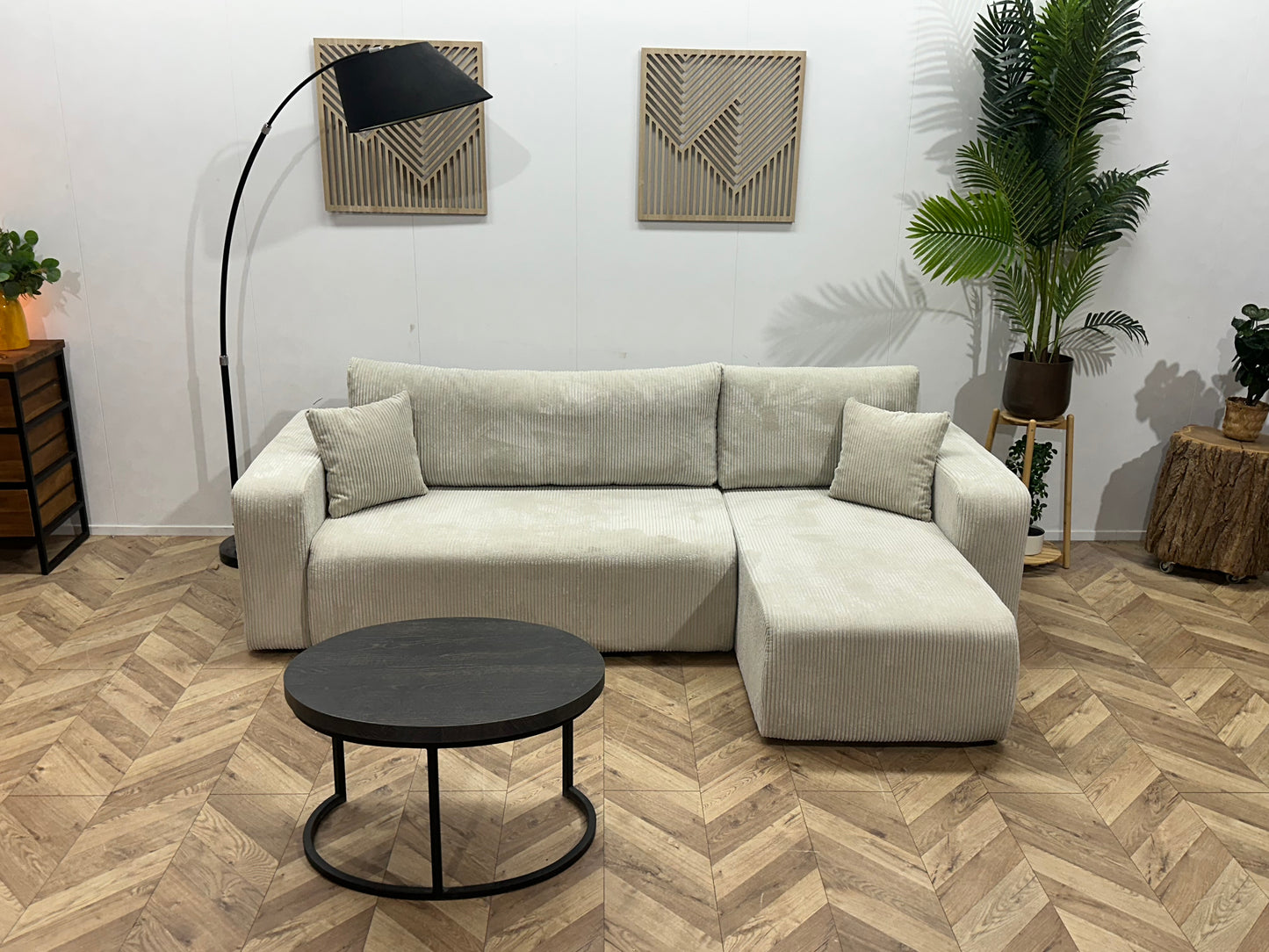 !Showroommodel! Witte Ribstof Hoekbank