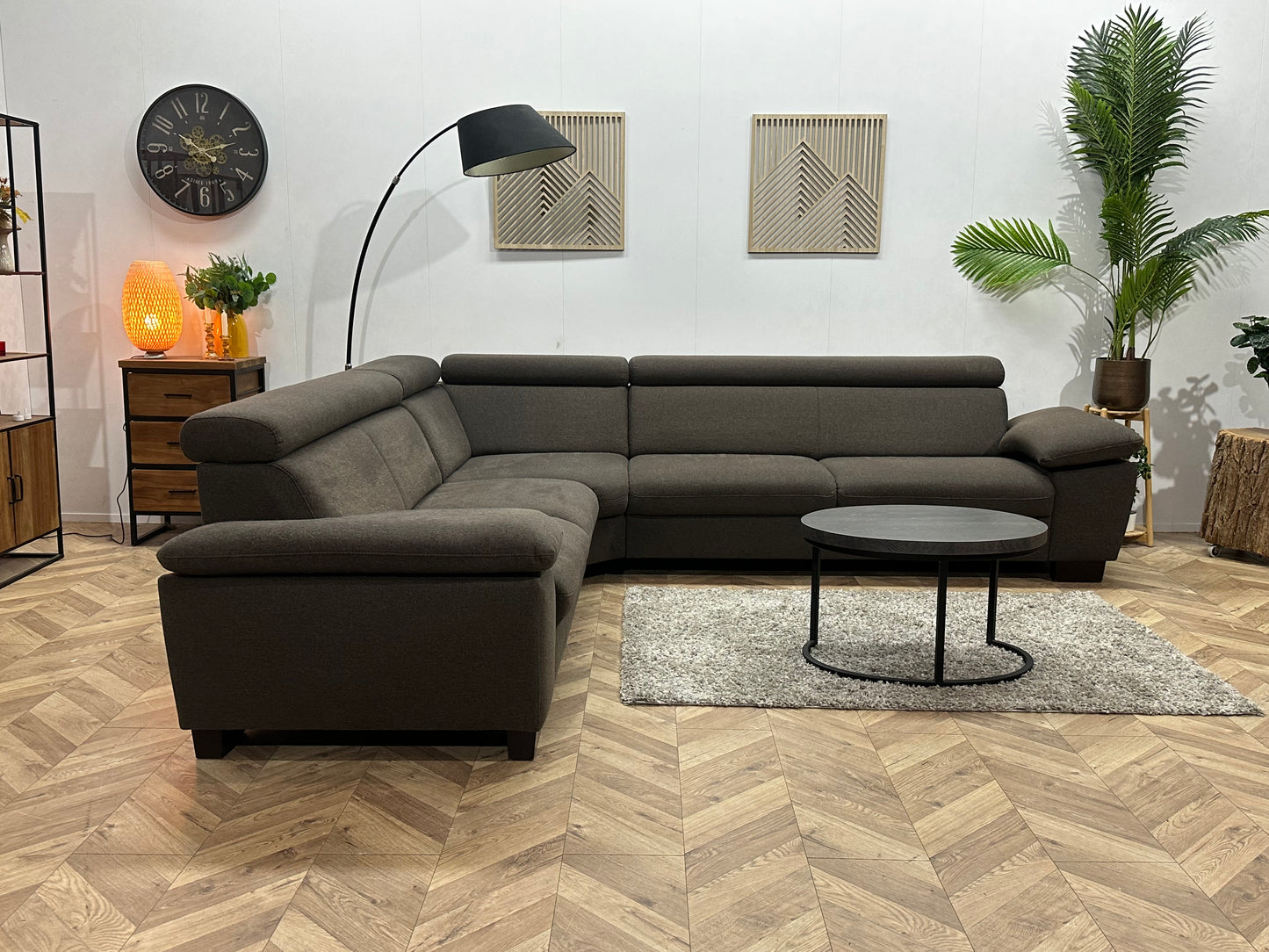 Antraciet Hoekbank ~ Verstelbare Arm/Hoofdsteunen