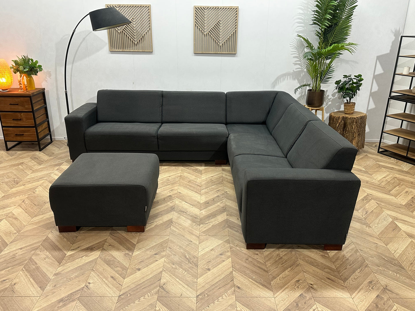 Woood Antraciet Hoekbank Inc Hocker ~ Vaste Kussens