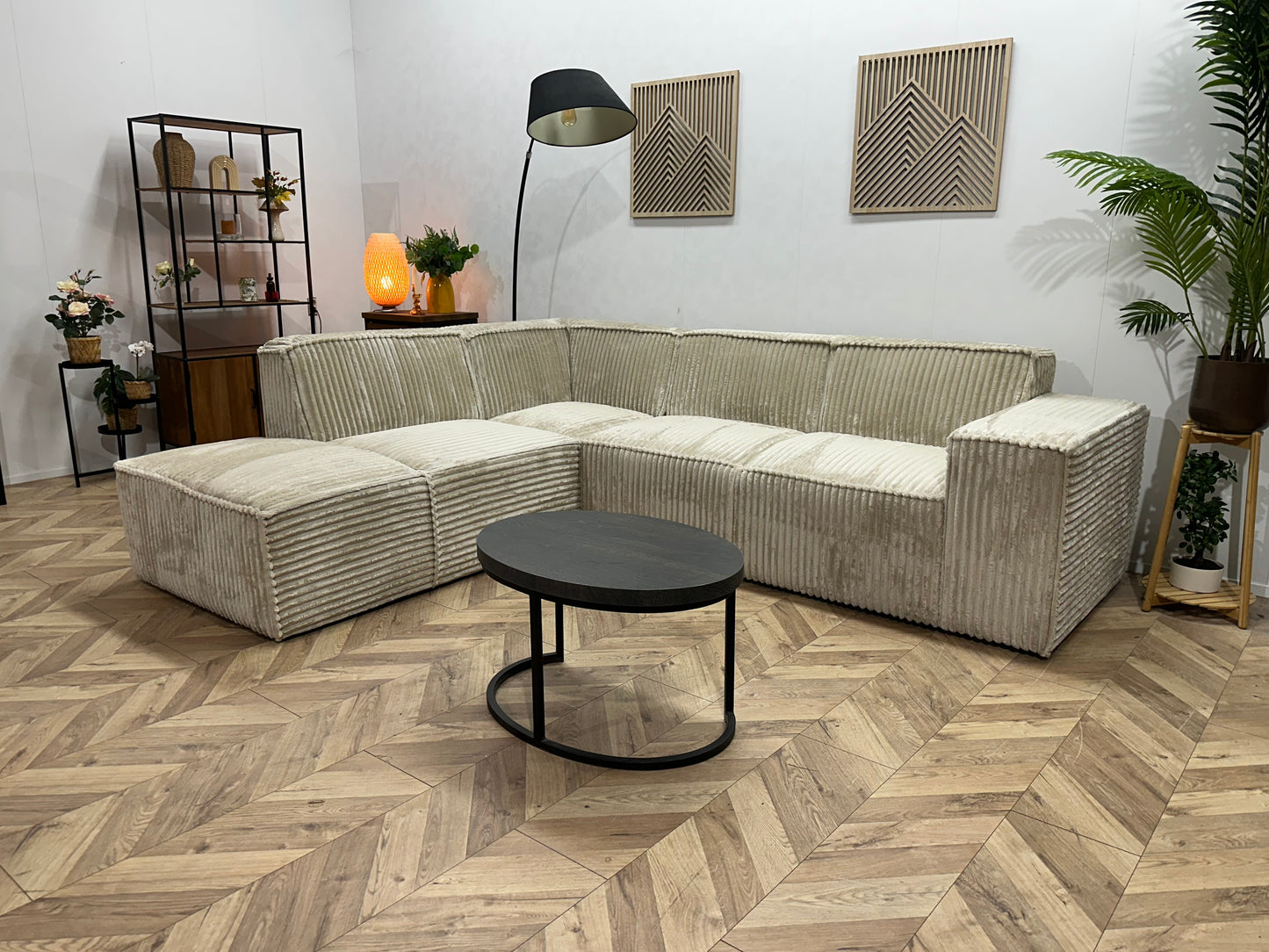 !Showroommodel! Crème Ribstof Hoekbank